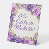 Signe De Table Faisons la fête avec des fleurs violettes pour un (Recto)