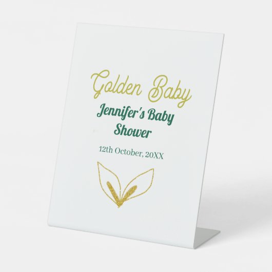 Signe De Table Faux or feuillu forêt verte enchanté bébé douche (Recto)