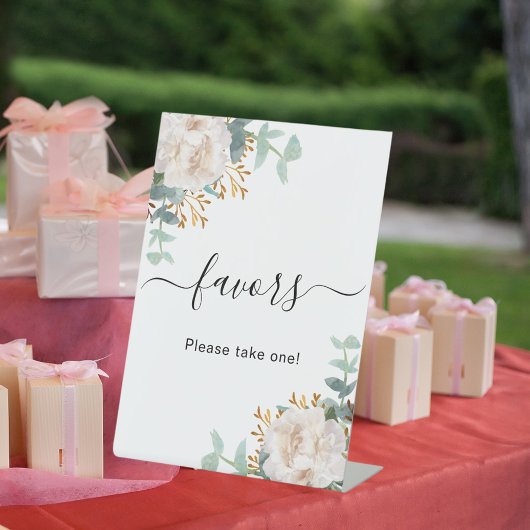 Signe De Table Faveur eucalyptus fleurs blanches