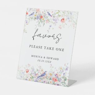 Signe De Table Faveurs aquarelle Fleurs fantaisistes et oiseaux b