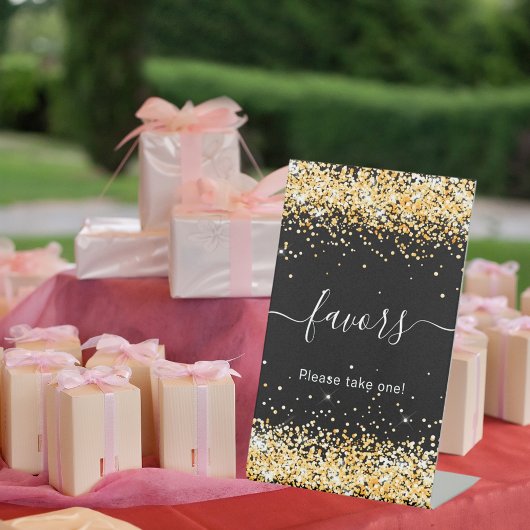 Signe De Table Faveurs de confettis en or noir
