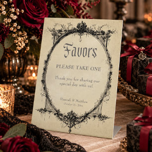 Signe De Table Faveurs de mariage Vintage Gothique Noir Toile Tan