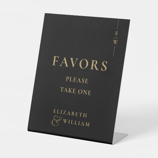 Signe De Table Faveurs De Monogramme Élégant Noir Et Or Mariage (Recto)