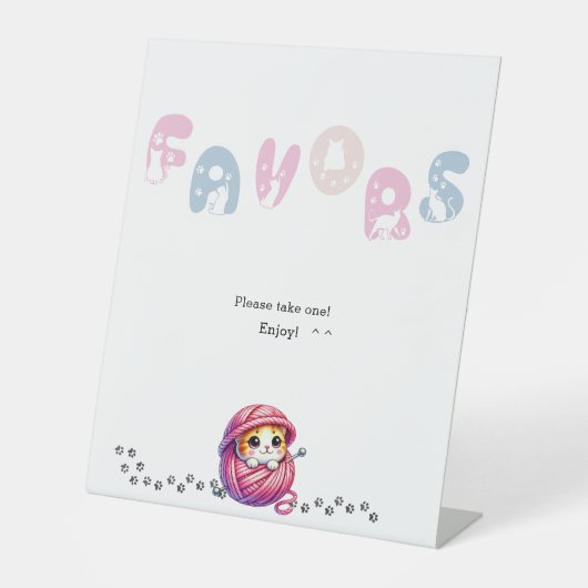 Signe De Table Faveurs pour le 1er anniversaire de chat mignon (Recto)