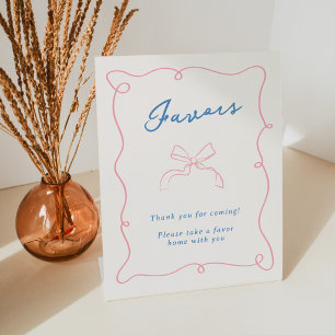Signe De Table Faveurs Rose et Bleu Dessinées à la Main avec Fant