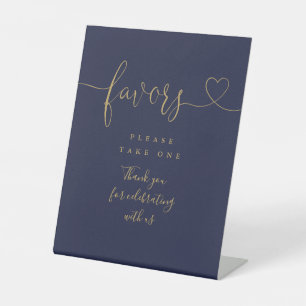Signe De Table Favoris de script de coeur bleu marine et or