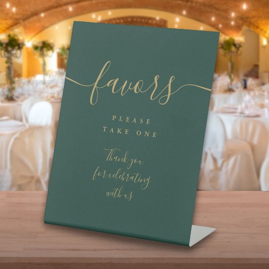 Signe De Table Favorise le tableau de script vert émeraude et or