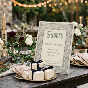 Signe De Table Favors de mariage noirs vintage de fantaisie médié