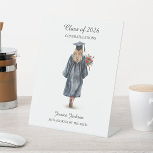 Signe De Table Félicitations Blonde Femme Diplômée Promotion de