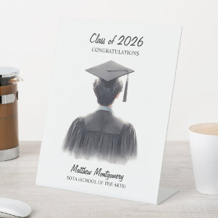 Signe De Table Félicitations Brunette Classe de Diplômés Masculin