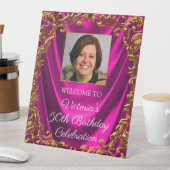 Signe De Table Femme Fuchsia Gold Photo Birthday Welcome Table (In SItu)