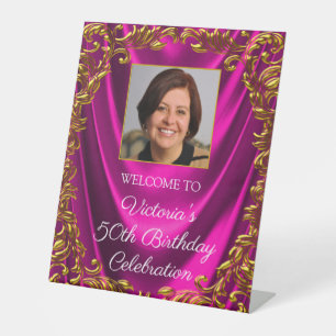 Signe De Table Femme Fuchsia Gold Photo Birthday Welcome Table