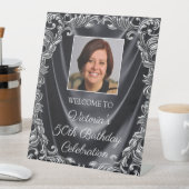 Signe De Table FEMMES Black Silver Photo Birthday Welcome Table (In SItu)