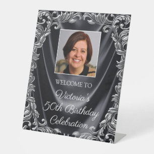 Signe De Table FEMMES Black Silver Photo Birthday Welcome Table