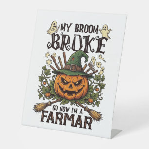 Signe De Table Ferme Broom Broke Citrouille d'Halloween Sorcière