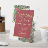 Signe De Table Festive Holly & Pine Christmas Wedding Favors Sign (In SItu)