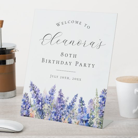 Signe De Table Fête 80e Anniversaire Bleu Juillet Fleur de naissa (In SItu)