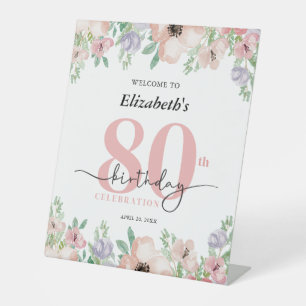 Signe De Table Fête d'anniversaire 80 ans élégante florale pastel