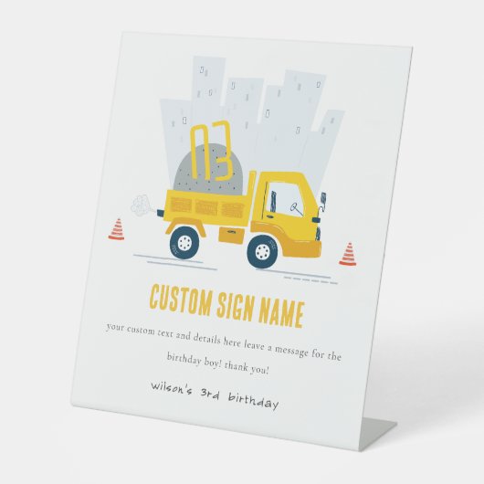Signe De Table Fête d'anniversaire du véhicule de construction de (Recto)
