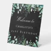 Signe De Table Fête d'anniversaire forêt d'eucalyptus noirs bienv (Recto)