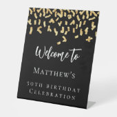 Signe De Table fête d'anniversaire Noir confetti bienvenue (Recto)