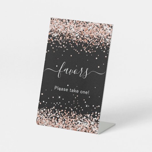 Signe De Table fête d'anniversaire noir rose or parties scintilla (Recto)