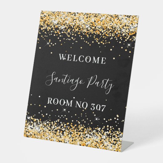 Signe De Table fête d'anniversaire parties scintillant d'or noir  (Recto)
