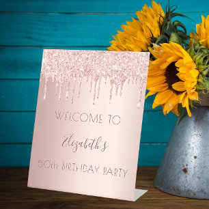 Signe De Table Fête d'anniversaire rose gold gouttes de bienvenue