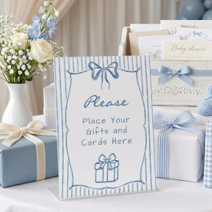Signe De Table Fête de bébé à thème rayure et noeud bleu aquarell