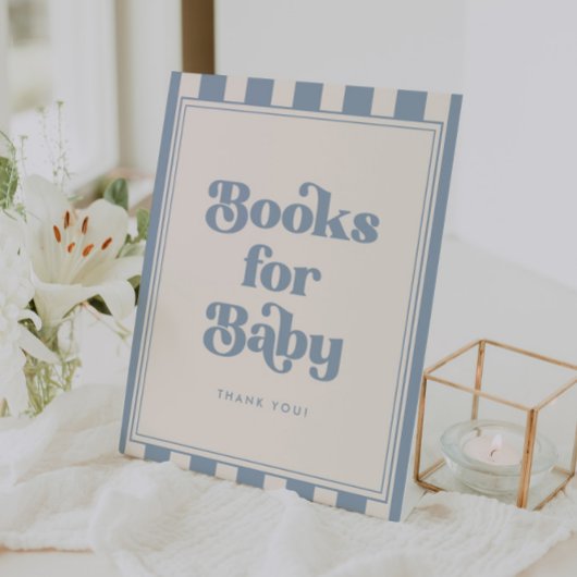 Signe De Table Fête de bébé rayée "Livres pour bébé" bleu moderne