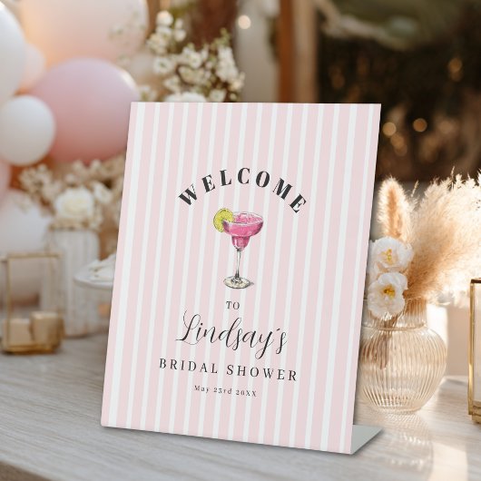 Signe De Table Fête de Fiançailles avec Cocktail à Rayure Rose