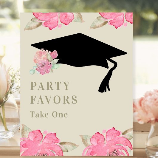 Signe De Table Fête de graduation rose florale pour