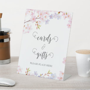 Signe De Table Fête de mariage avec des fleurs de cerisier roses 