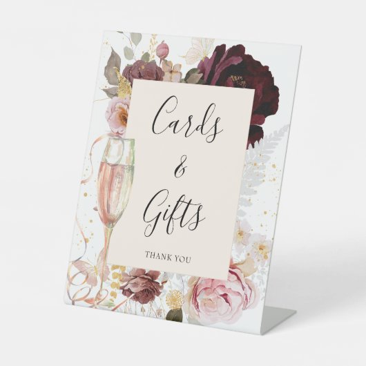 Signe De Table Fête de mariage Champagne Floral Rose  (Recto)