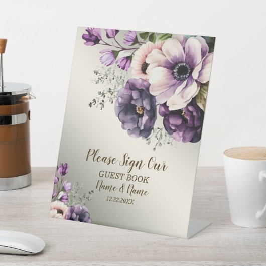 Signe De Table Fête de mariage Fleurs violettes rose or élégant (In SItu)