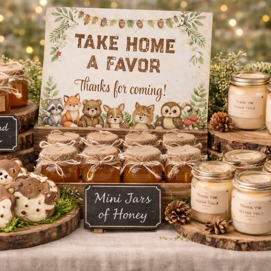 Signe De Table Fête de naissance d'animal de forêt de bois