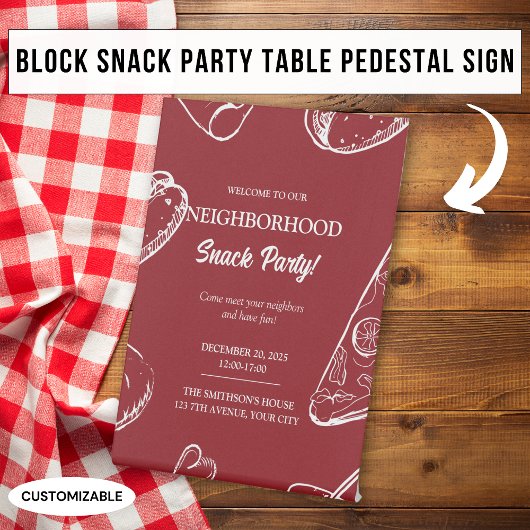 Signe De Table Fête de quartier rouge bloc nourriture snack party