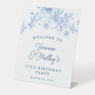 Signe De Table Fête des 95 ans Rose Bleue Florale de Bienvenue
