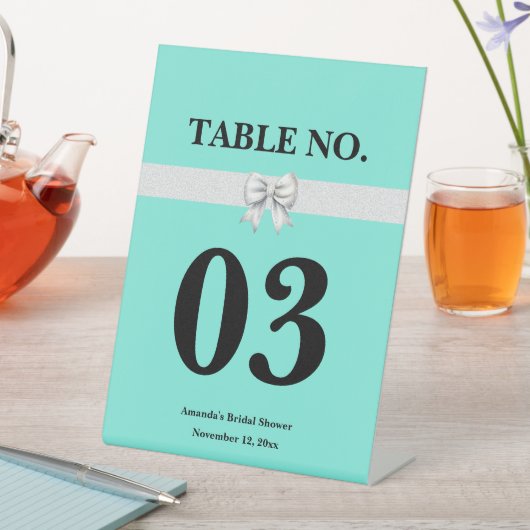 Signe De Table Fête des mariées Aqua Blue White Bow (In SItu)