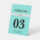 Signe De Table Fête des mariées Aqua Blue White Bow (Recto)