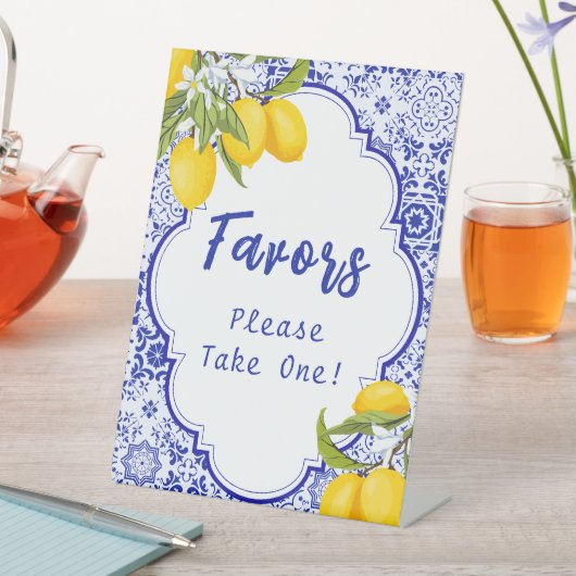 Signe De Table Fête des mariées citron jaune bleu italien Favoris (In SItu)