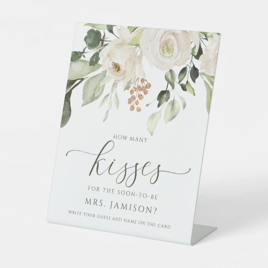 Signe De Table Fête des mariées Combien de baisers Jeu Vert blanc (Recto)