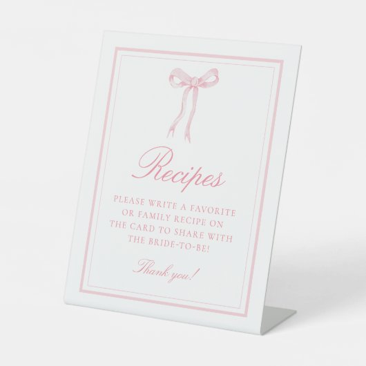 Signe De Table Fête des mariées Coquette Bow rose Recette (Recto)