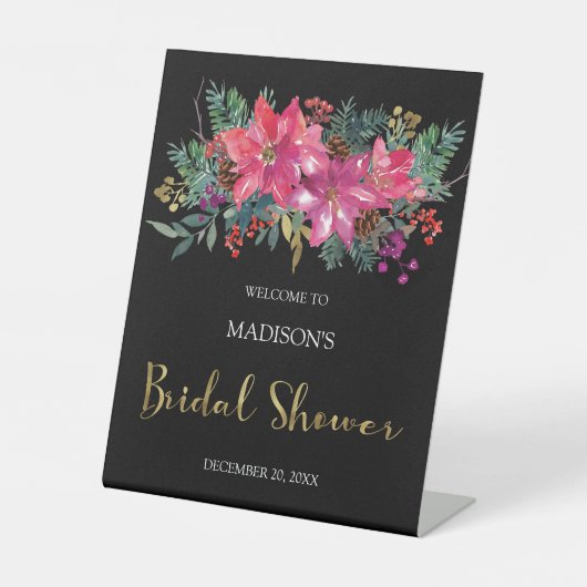 Signe De Table Fête des mariées de Noël rose Poinsettia (Recto)