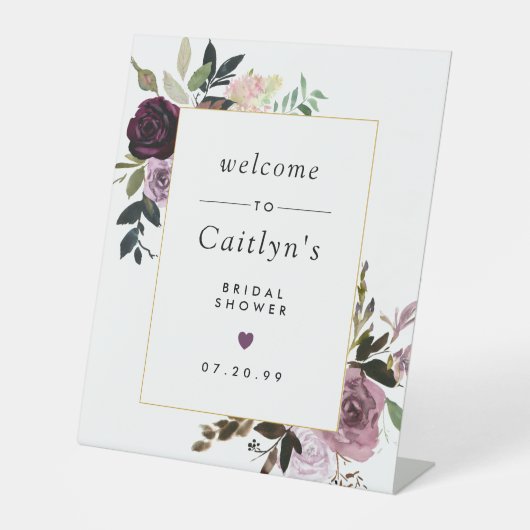 Signe De Table Fête des mariées florale violette et rose bienvenu (Recto)