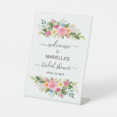 Signe De Table Fête des mariées jardin Rose aquarelle Bienvenue (Recto)