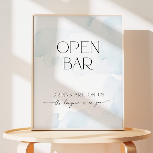 Signe De Table Fête des mariées Open Bar Sur Cloud Neuf Bleu