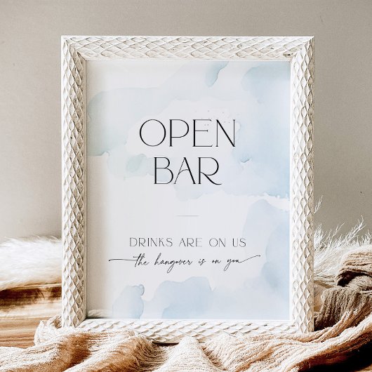 Signe De Table Fête des mariées Open Bar Sur Cloud Neuf Bleu
