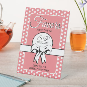 Signe De Table Fête des mariées Rose & Blanc Pois Bows Faveurs