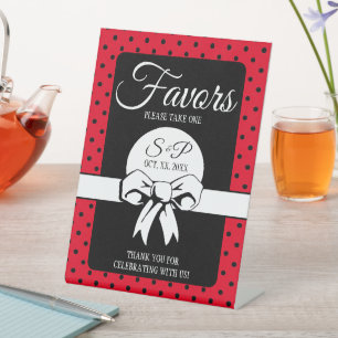 Signe De Table Fête des mariées Vintages Pois Bows Rouge et Noir